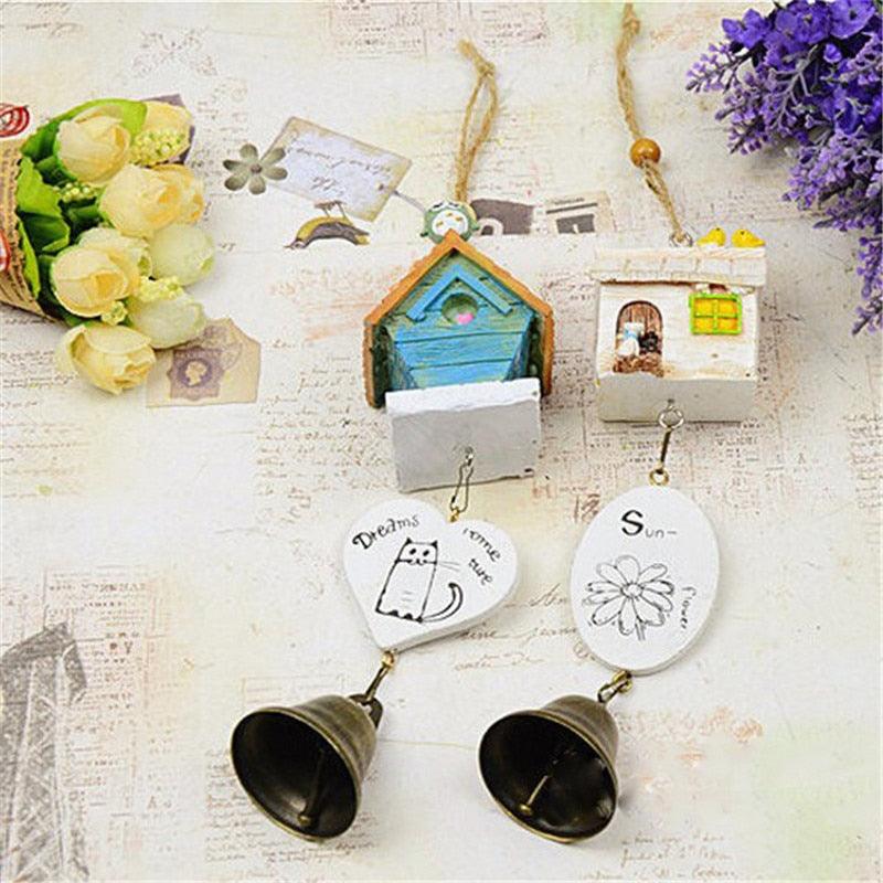 Home Garden Ornaments Bird House cage House Bamboo Outdoor Wooden Wind Chimes Painted Design With Birdhouse Crown Home Ornament Wind Chimes
