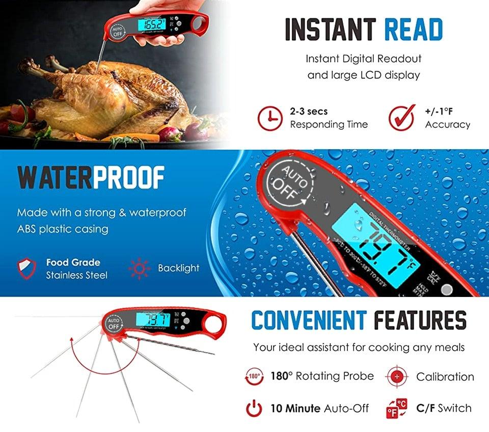 Kitchen Thermometer Waterproof Kitchen Food Cooking Thermometer with Backlight LCD Best Super Fast Electric Meat Thermometer Probe for BBQ Grilling Smoker Baking Meat Water Milk Cooking Probe BBQ Electronic Oven Waterproof Kitchen Tools