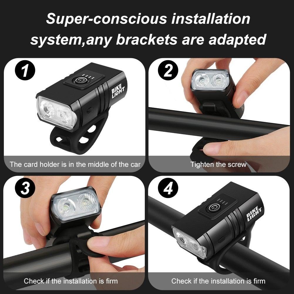 LED Bicycle Light Front USB Rechargeable 1000 Lumen Bike Front Lamp Mountain Bicycle Headlight Adjustable Lightness And Flashlight With Waterproof IPX5 And Large Capacity Battery