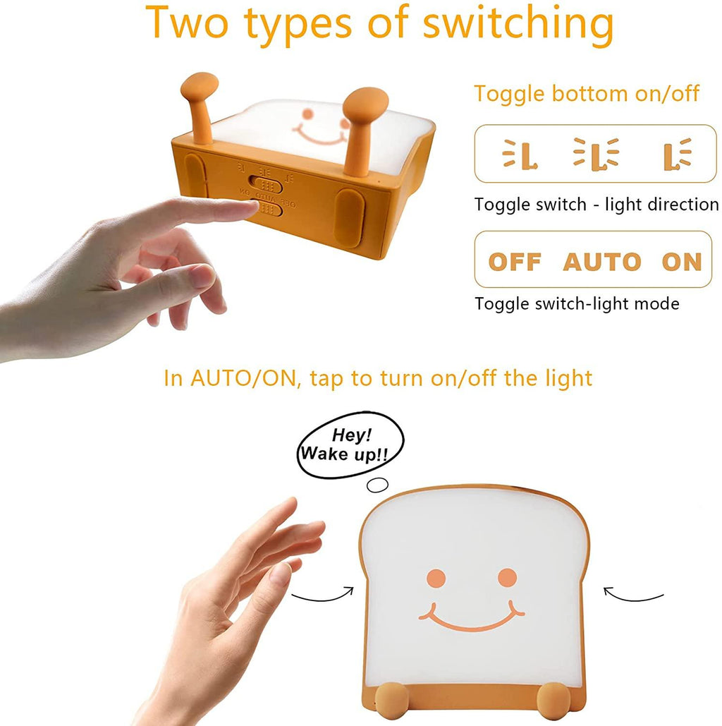 LED Toast Night Light with Silicone Foot Phone Holder Table Lamp Infinite Dimming Bread Decoration Creative Lamp Decorative Table Lamp Cute Study Lamps for Bedroom Décor