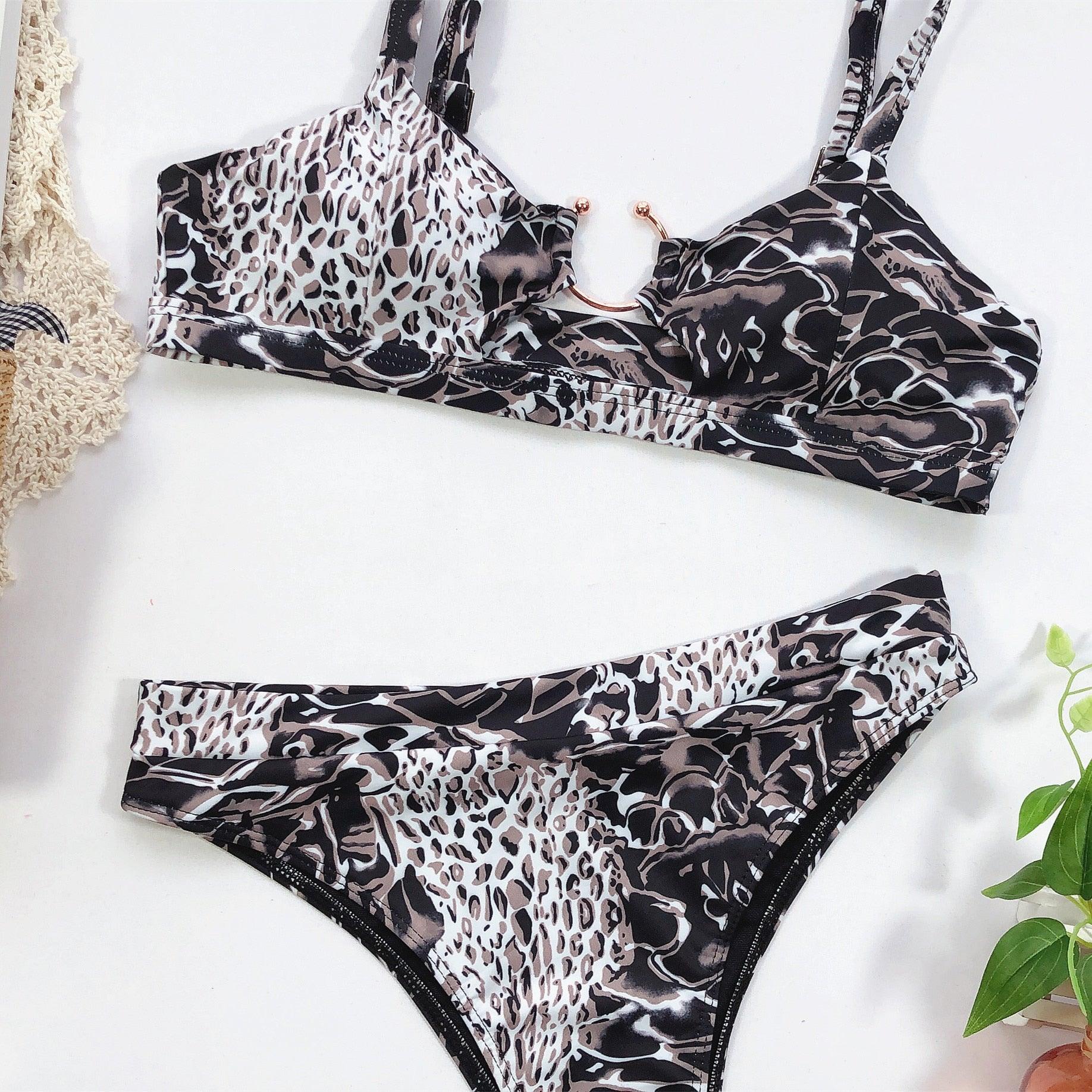 Leopard Bikinis Bikini Swimming Women's Bathing Suits Push Up Swimsuit Women's Padded Underwire Bikini  Wire Push Up Bathing Suit Leopard Printed High Cut Vintage Swimsuit