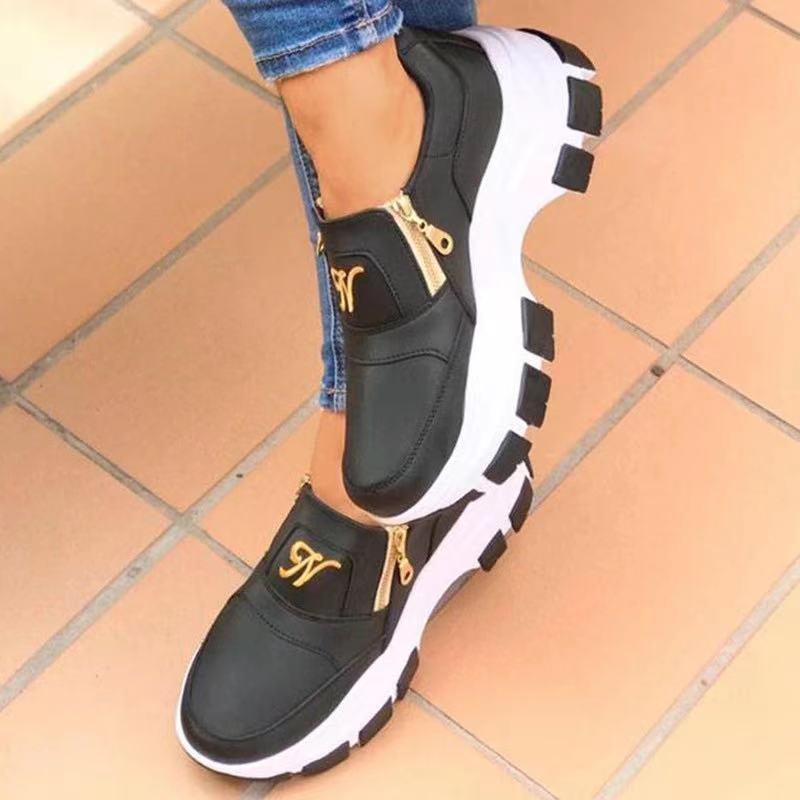 Luxury Women Blue Espadrilles New Solid Color Thick Bottom Zipper Walking Women's Shoes Slip-on High Top Sneakers Round Toe Thick Sole Zipper Ballet Flats Flat Skate Walking Shoes