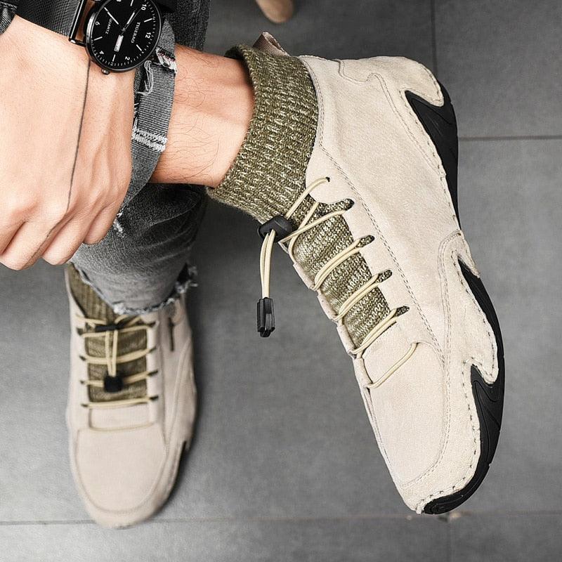 Men Beige Casual Shoes Outdoor Comfy Walking Sneakers Fashion All-Match Sneakers Breathable Cloth Casual Sports Flats Men Lightweight Outdoor Running Sneakers