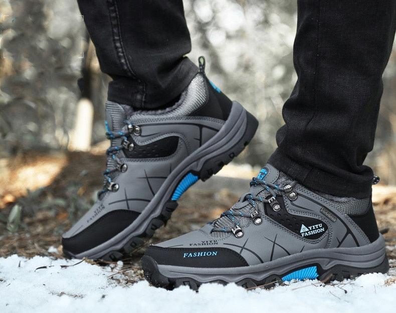 Men's Winter Snow Boots Waterproof Leather Sports Super Warm Men's Boots Outdoor Hiking Boots Work Travel Shoes Trail Climbing Shoes Lace Up Anti-Slip Waterproof Working Outdoor Boots