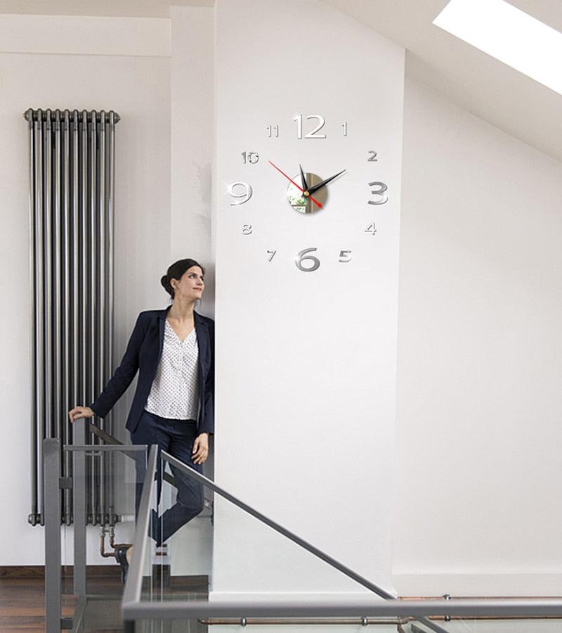 Modern Large 400mm 3D Mirror Surface Wall Clock 3D Wall Sticker Frameless Wall Clock 3D Wall Clock with Mirror Number Stickers for Home Office Decorations Home Office Room Wall Decor Home Decor Wall Clocks