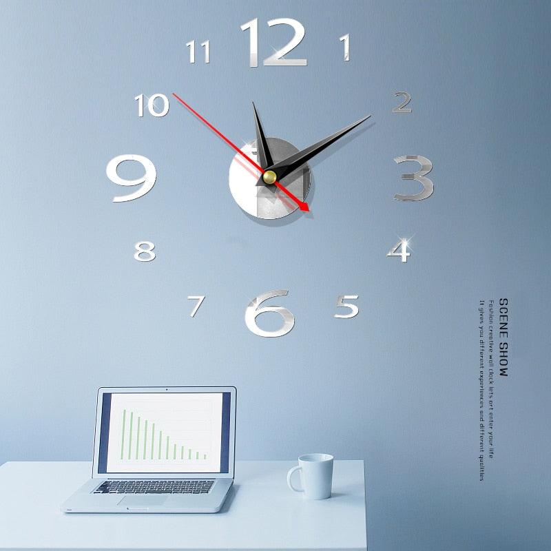 Modern Large 400mm 3D Mirror Surface Wall Clock 3D Wall Sticker Frameless Wall Clock 3D Wall Clock with Mirror Number Stickers for Home Office Decorations Home Office Room Wall Decor Home Decor Wall Clocks