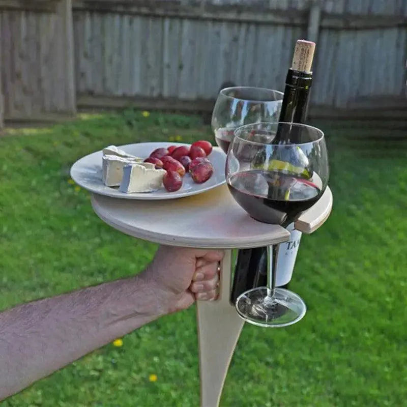 Modern Outdoor Portable Foldable Wood Wine Table With Round Desktop Mini Wooden Easy To Carry Rack Picnic Party Travel Tools Event Romantic Dinner Celebrations Outdoors