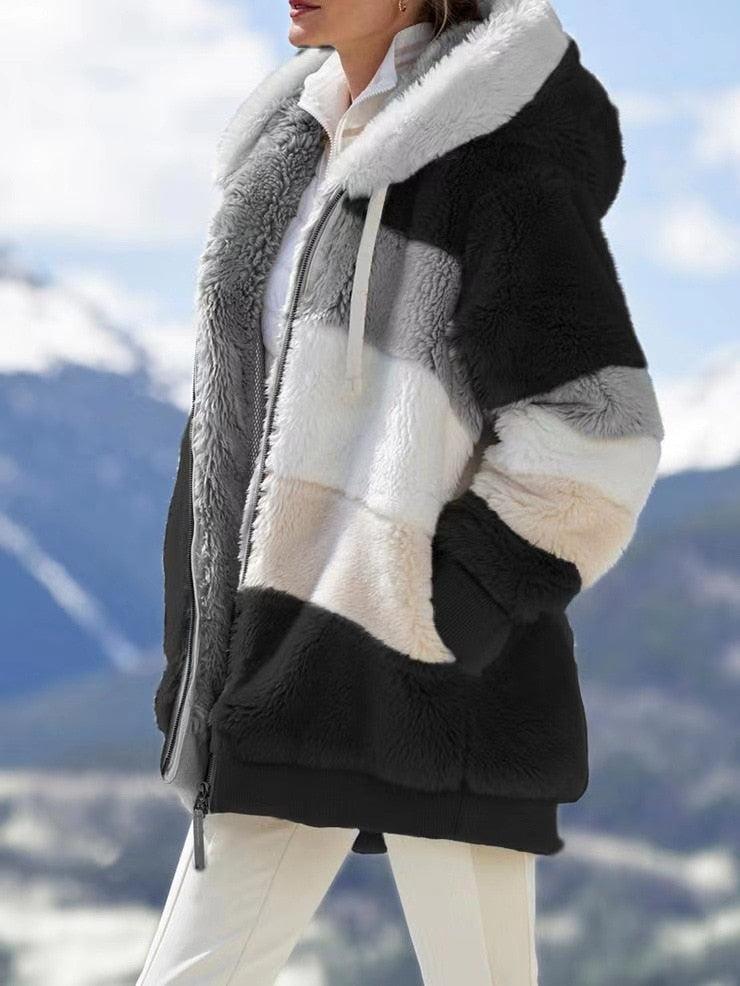 Modern Women Casual Jacket Coats Hip Hop New Autumn Winter Loose  Multicolor Hooded Jacket For Women Winter Fleece Jacket Hooded Solid Color Coats With Pockets Comfortable Jacket