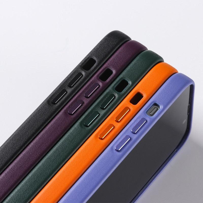 New Colorful Leather For iPhone 14 13 Pro Max Mini Magnet Case Cover Wireless Charging Drop Protect Covers Shockproof Slim Back Cover Leather Case For iPhone Slim and Aesthetic iPhone 14 case