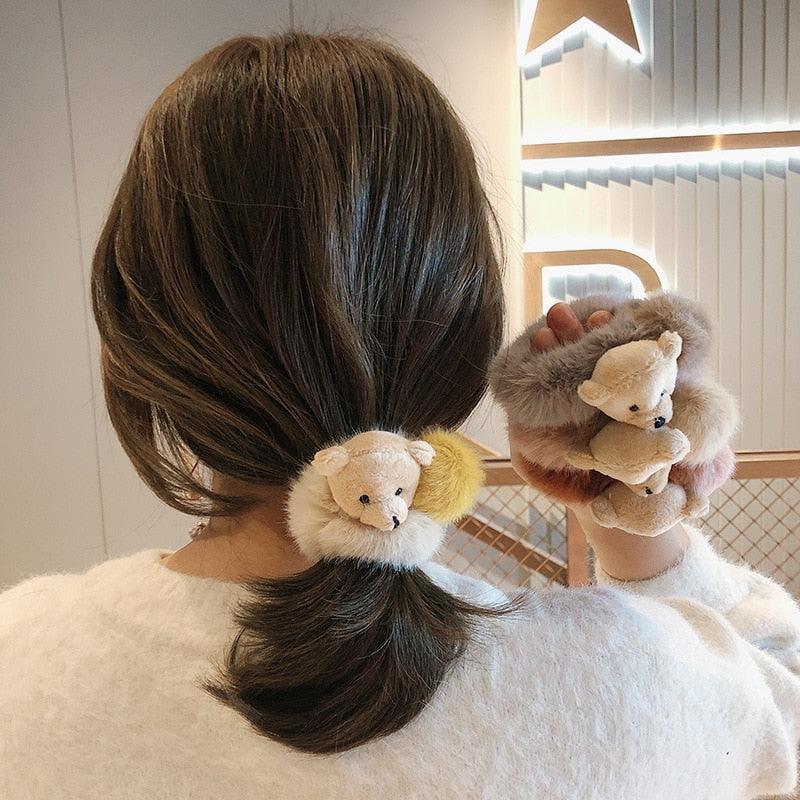 New Mink Fur Hair Rope Scrunchie Women Accessory Flurry Headband Hair Ties Elastic Fashion Hair Ring Women's Wristband Scrunchie Hairband Pom Pom Hair Tie Ring