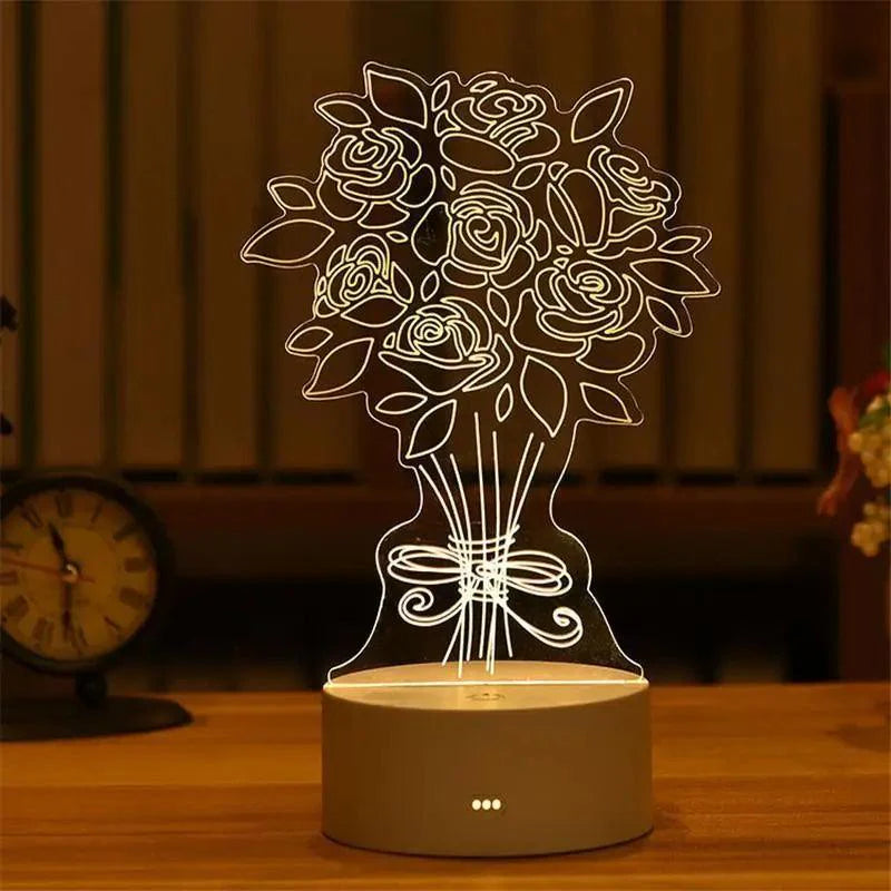 New Sterlling Romantic Love 3D Lamp Heart-shaped Balloon Acrylic LED Night Light Decorative Table Lamp Valentine's Day Sweetheart Wife's Gift