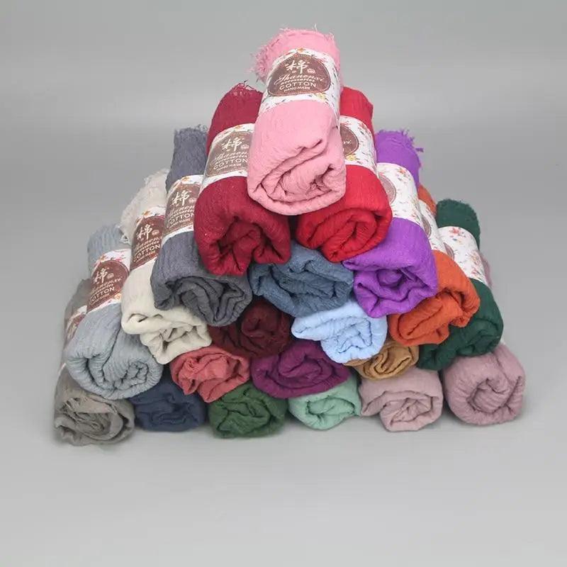 New Stylish Plain Scarf Women Muslim Crinkle Hijab Scarf Female Musulman Soft Cotton Headscarf Islamic Hijab Shawls And Wraps