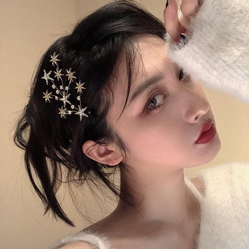 New Women Luxury Elegant Shining Full Stars Silver Gold Hair Clips Sweet Hair Ornament Headband Hairpin Fashion Hair Accessories For Women