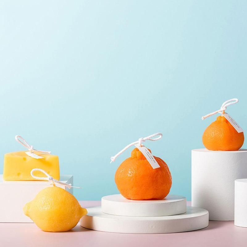 Orange Shaped Scented Candle Fruit Soy Wax Candle Smokeless Oil Aromatherapy Candle Cool Candles Shaped Candles Novelty Candle for Wedding Holiday Birthday Party Decor Aesthetic Candles for Women with Flower Fragrance
