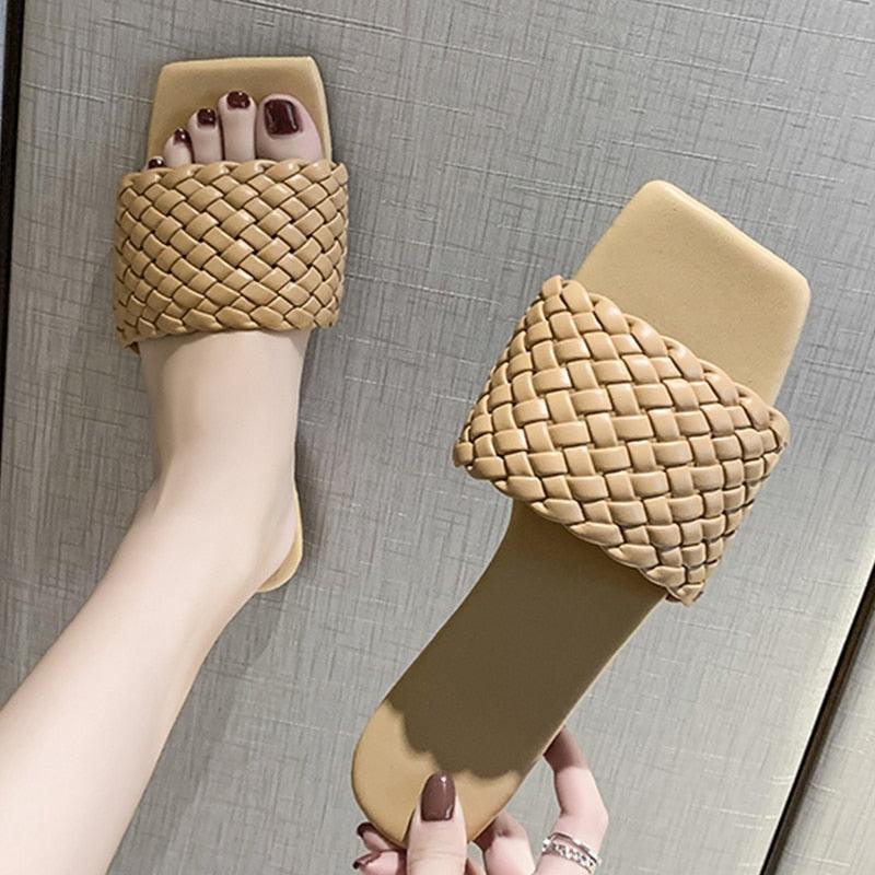 Party Luxury Ladies Slippers Charm Design Open-Toe Beach Flat Sandals Casual Flip Flops Women Shoes Flat Sandals Slip On Slide Sandals Leather Strap Flat Sandals