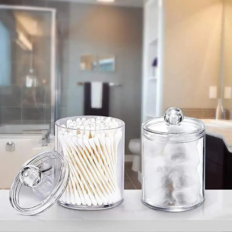 Portable 2pcs Cosmetics Storage Box Makeup Organizer Bathroom Jar Cotton Swab Cotton Pad Jewelry Round Plastic Box Storage Container