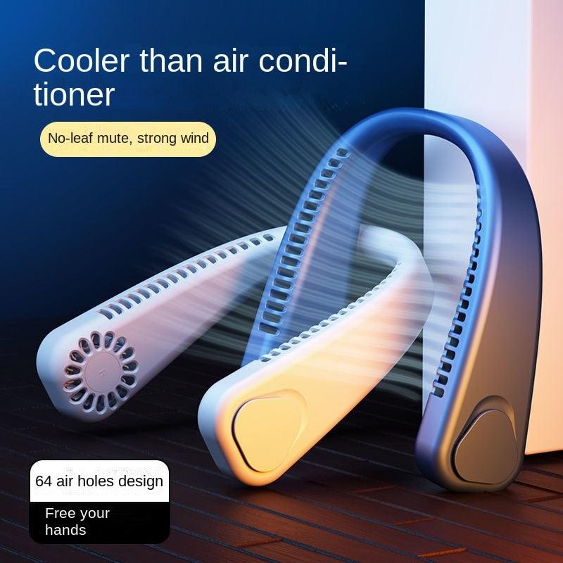 Portable Neck Fan Electric Wireless Fan Rechargeable USB Mini Fan Bladeless Personal Fans Hanging Neck Cooler for Outdoor Sports Headphone Design Neck Air Conditioner with 3 Wind Speed for Outdoor Indoor