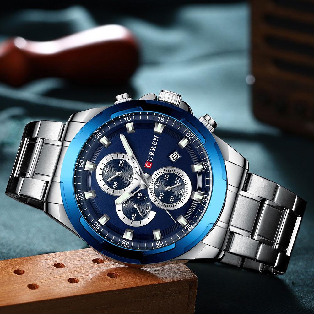 Men's  Water Resistant Watch With Chronometers Day View Unique Design Perfect Gift