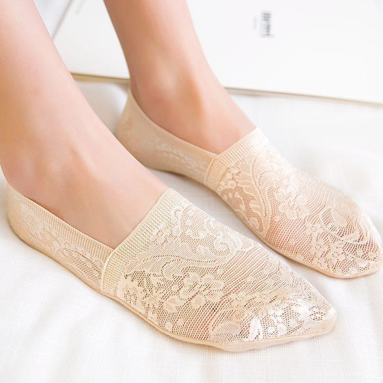 5 Pairs Fashion Women Girls Summer Socks 7 Color Style Lace Flower Short Sock Antiskid Invisible Ankle Socks For Women