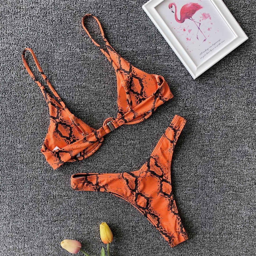 Underwired Bikini Female Swimsuit Women Swimwear Two-Piece V Shape Wire Bikini Set Bather Bathing Suit Women Micro Bikini Set Shiny Metallic 2 Piece Swimsuit Push Up Underwire Swimwear Bathing Suit