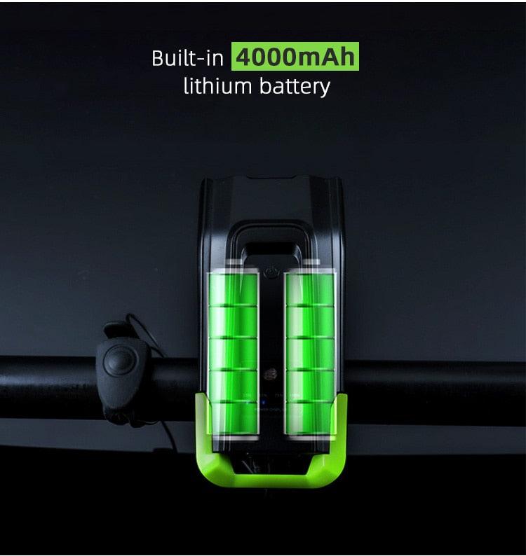4000mAh Bicycle Front Light Set USB Rechargeable Smart Headlight With Horn 800 Lumen LED Bicycle Light Set USB Rechargeable Super Bright  Bike Headlight