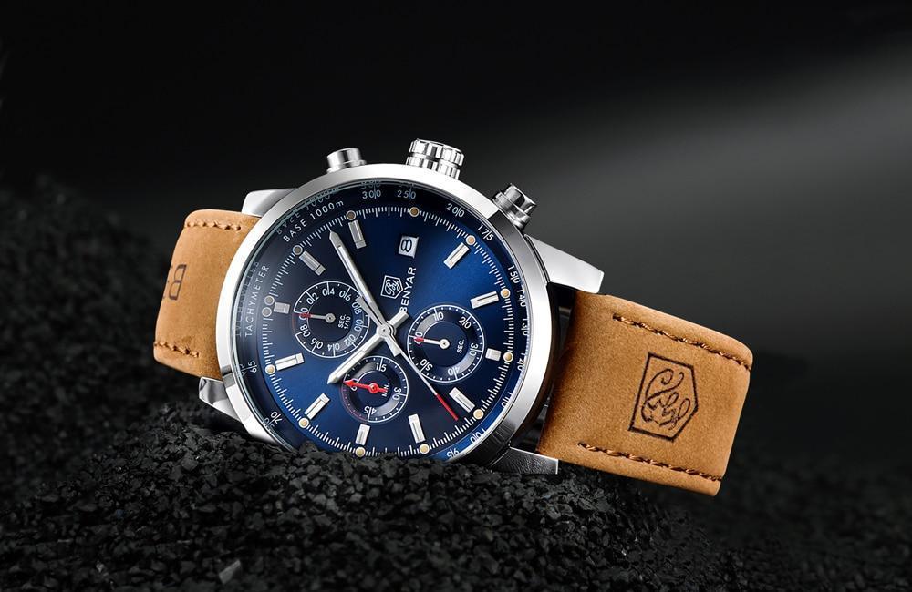 Stylish Wrist Watch For Men Genuine Leather Strap Watch Perfect Quartz Movement And Scratch Resistant Analog Chronograph Business Watches