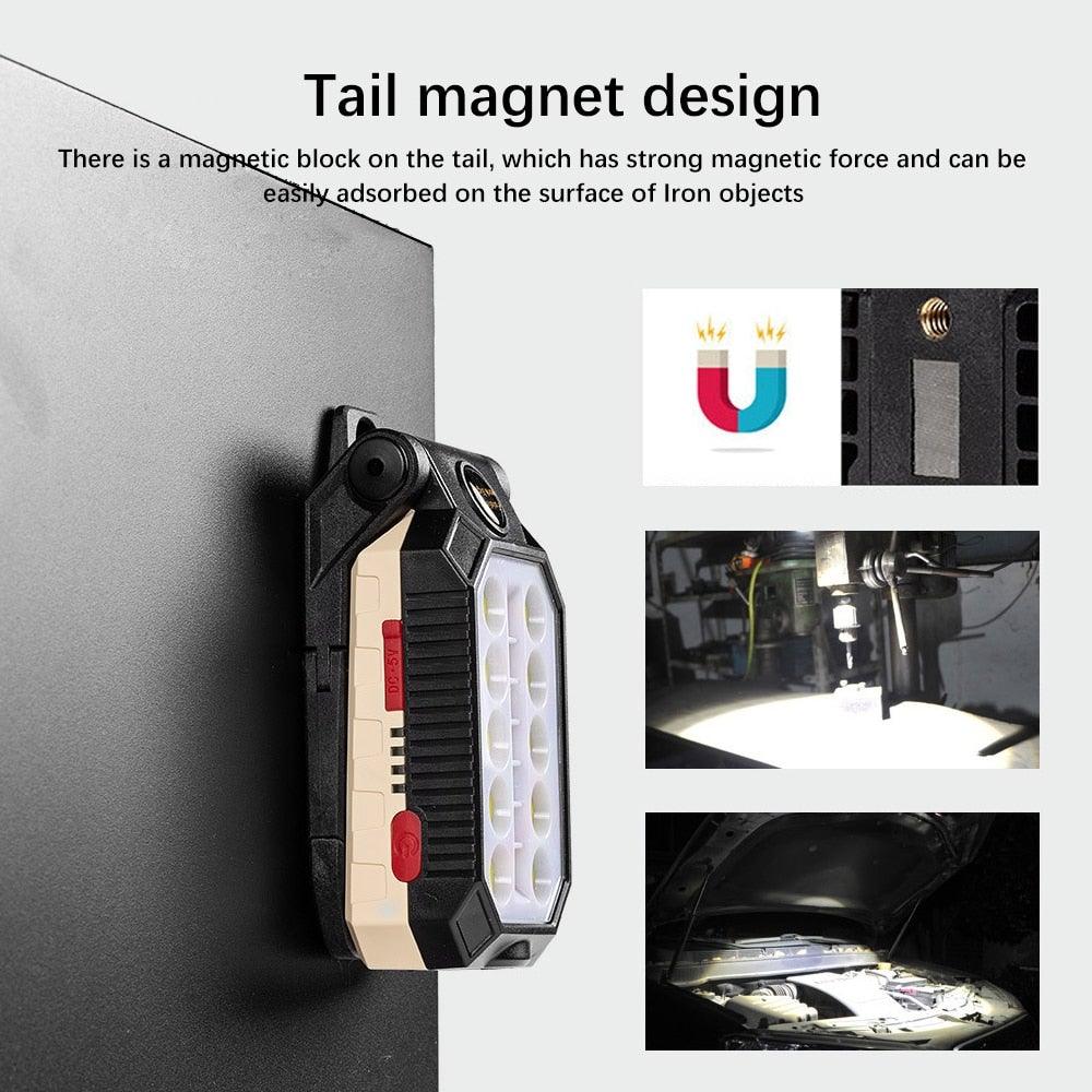 Rechargeable Adjustable USB LED Portable Charger Battery High Capacity with Digital Display LCD Screen Waterproof Flashlight COB Work Light For Repairing Outdoor Camping