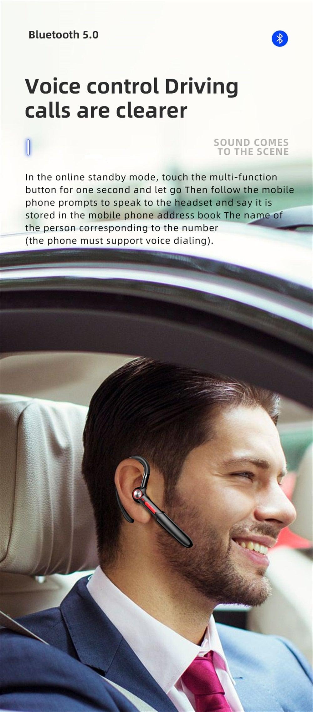 Single Wireless Bluetooth 5.0 Headset Handsfree HIFI Fingerprint Touch Hanging Ear Earphone for iPhone Waterproof Earpiece Ear Wireless Bluetooth Sport Headphones