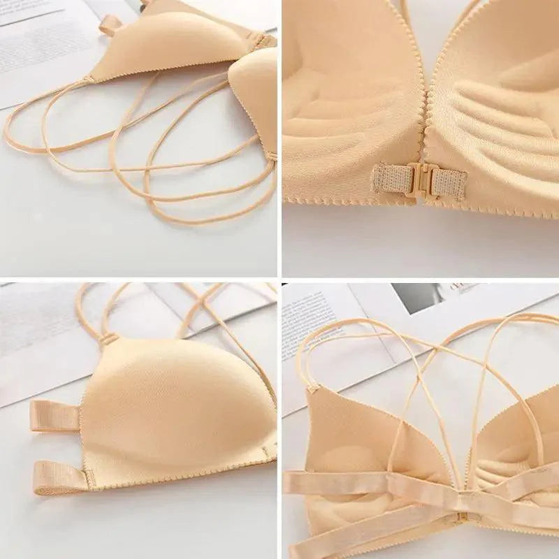 Sizzling Back Beautify Ladies Front Closure Wire Free Fashion Bra Padded Lingerie Bralette Gather Push Up Seamless Bra For Female
