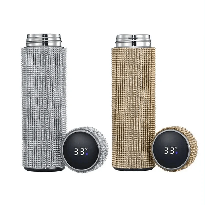 Sport Sterlling Creative Diamond Thermos Bottle Water Bottle Stainless Steel Smart Temperature Display Vacuum Flask Mug Gift for Men Women