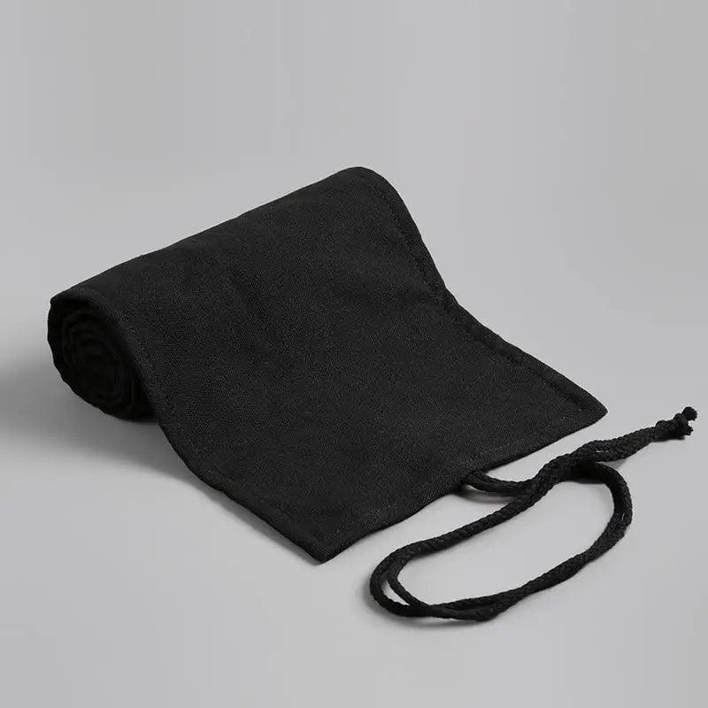 Students Roll Design Black Color Pencil Retro Canvas Wrap Up Pencil Case High Quality Stationary Pouch