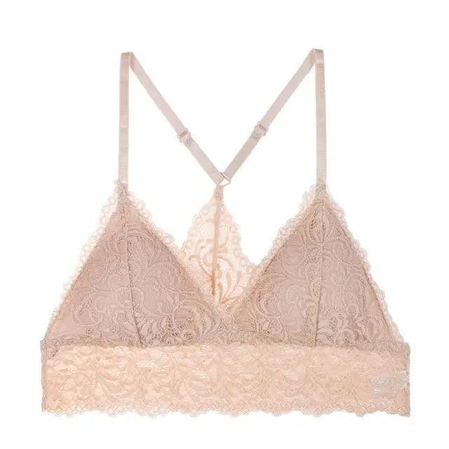 Stunning Women's French Style Lace Bra Girls Triangle Cup Lingerie With Deep V Wireless Underwear Soft Thin Seamless Bra