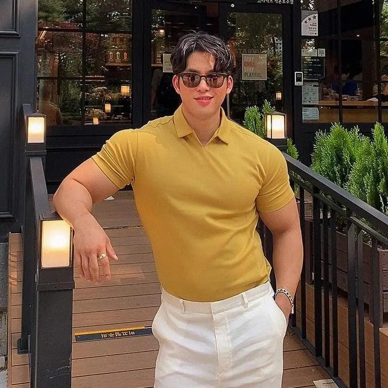 Summer Casual Man New Fashion Polo T Shirt Men Gyms Fitness Modern Short Sleeve T-Shirt Male Bodybuilding Workout Polo Tees Tops Clothes Men's Muscle T-Shirt Plus Size Short Sleeve Polo Shirt Casual Tops Summer Tee Shirts Slim Fit Workout Shirts