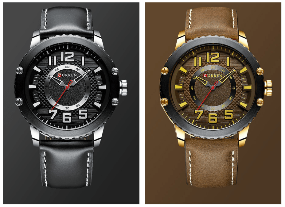 Men's Waterproof  Sport Watch With Leather  Belts  And Large Numbers Details Unique Design Perfect Gift