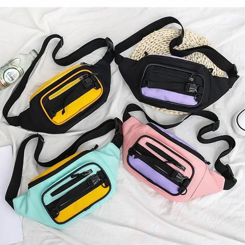 Vintage Lightweight Unisex Fanny Pack 3 Zippers Waist Packs Canvas Adjustable Party Fanny Pack