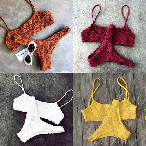 Vintage Women Push-up Padded Bra Bikini Set Pleated Swimsuit Women's Detachable Padded Cutout Push Up Striped Bikini Set Two Piece Swimsuit Swimming Beach Bathing Costume Classic Bikini Set