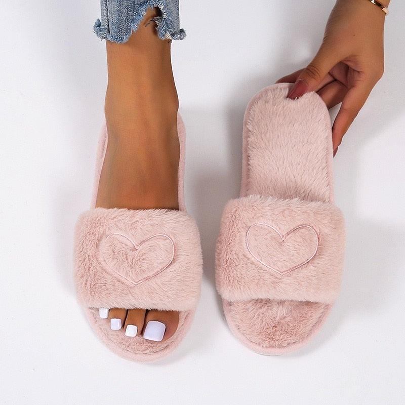 Warm Fluffy Slippers Women Faux Fur Slipper Indoor Floor Slides Flat Soft Furry House Warm Comfortable Fuzzy Furry Bedroom Slippers Indoor Cozy Memory Foam Anti-Slip Flip Flops