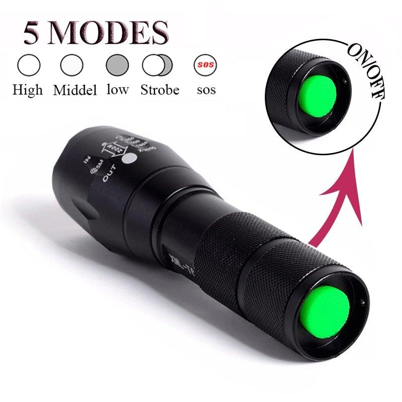 Waterproof Z45 Led Flashlight Ultra Bright Waterproof MINI Torch T6/L2/V6 zoomable 5 Modes 18650 rechargeable Battery for camping tactica Led Mini Water-Resistant Torch Light For Indoor & Outdoor Camping Hiking Accessories Gear