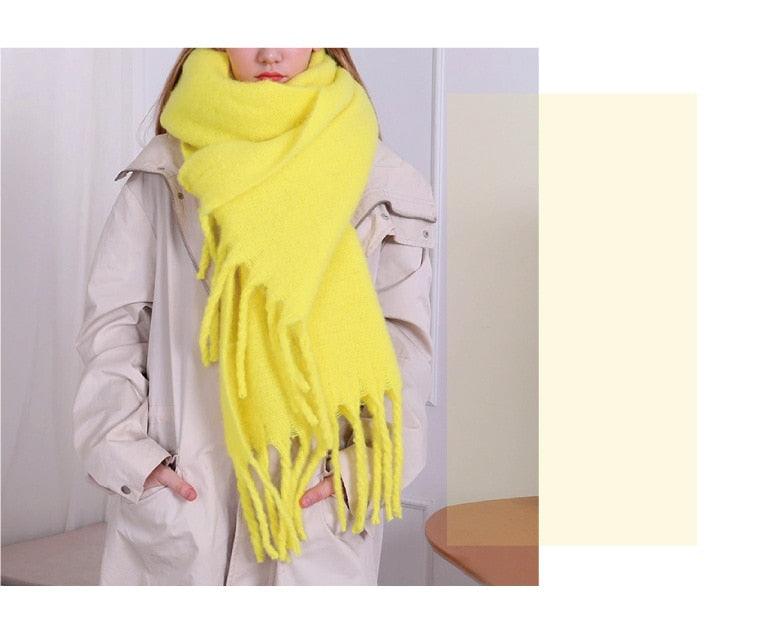 Winter Thick Soft Solid Color Warm Scarf Cashmere Hijabs Lightweight Warm Scarves Wraps Elegant Big Tassels Shawl Long Stole Mufflers For Women
