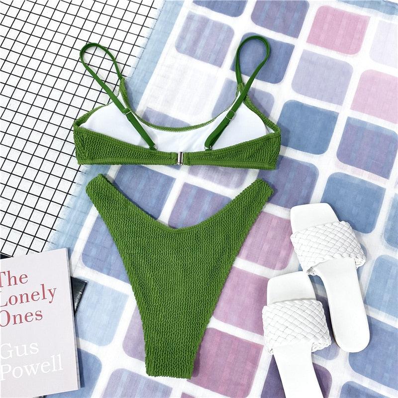 Women One-Shoulder Bikini Swimsuit Women Push Up Swimwear Women's Bathing Suit Comfortable Bikini Ribbed Two Piece Swimsuit Bikini Set Summer Bathing Suit Beach Wear Swimming Suit