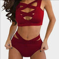 Women's Bikini Set Bandage Stretch Swimwear Push-Up Padded Criss-Cross Up Swimsuit High Waist Bathing Suit Plain  Women Luxury Black Bikini Sets Two Piece Bandage Back Tie High Waist Quick Dry Push Up Swimsuits