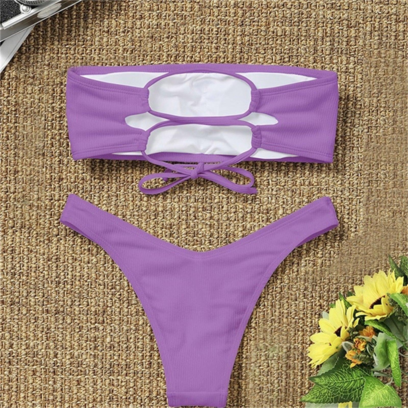 Women's Bikini Two Piece Swimsuit Swimwear  Beach Bathing Suit Woman Two-Piece Strapless Padded High Cut Bandeau Bathing Suit Swimwear