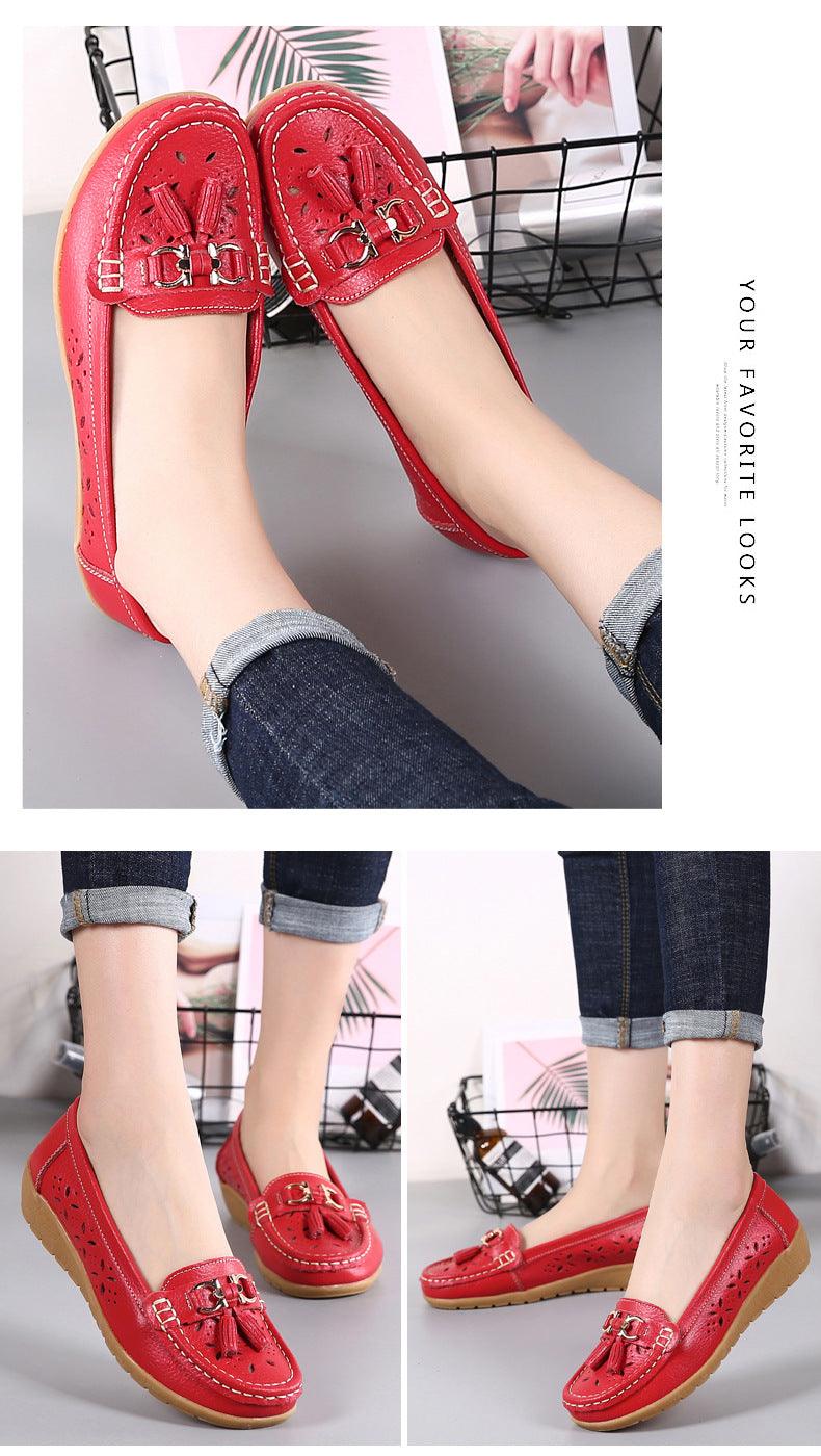 Womens Flats Summer Genuine Leather Shoes Low Heels Slip On Casual Flat Shoes Women's Espadrilles Casual Shoes Spring Comfortable Strong Design